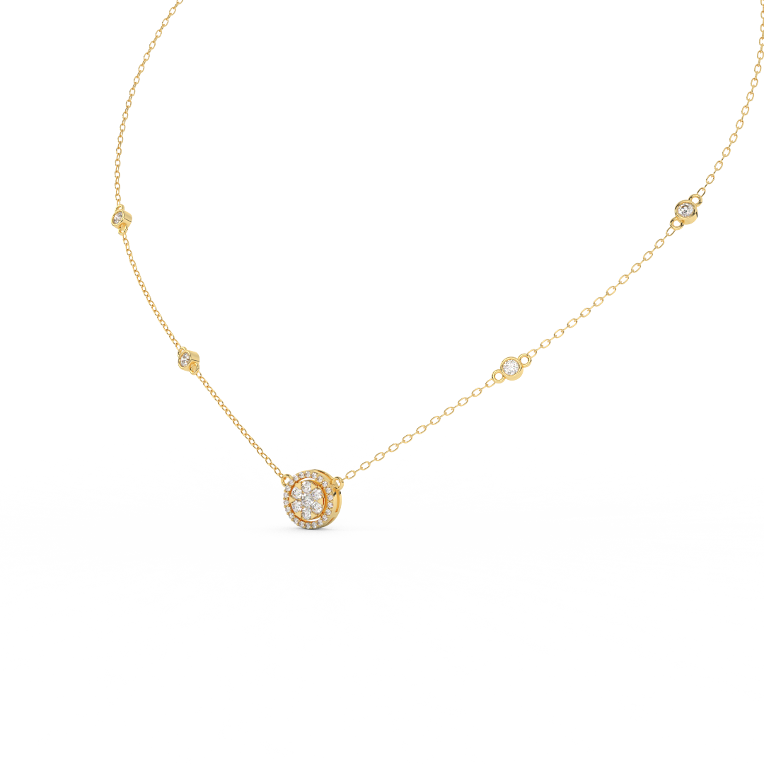 0.57 Cttw Round Cut Halo Diamond Necklace, Dainty Pave Halo Pendant, perfect for weddings, bridesmaid gifts, anniversaries, and Mother's Day. Ideal gifts for her. - Fehu Jewels