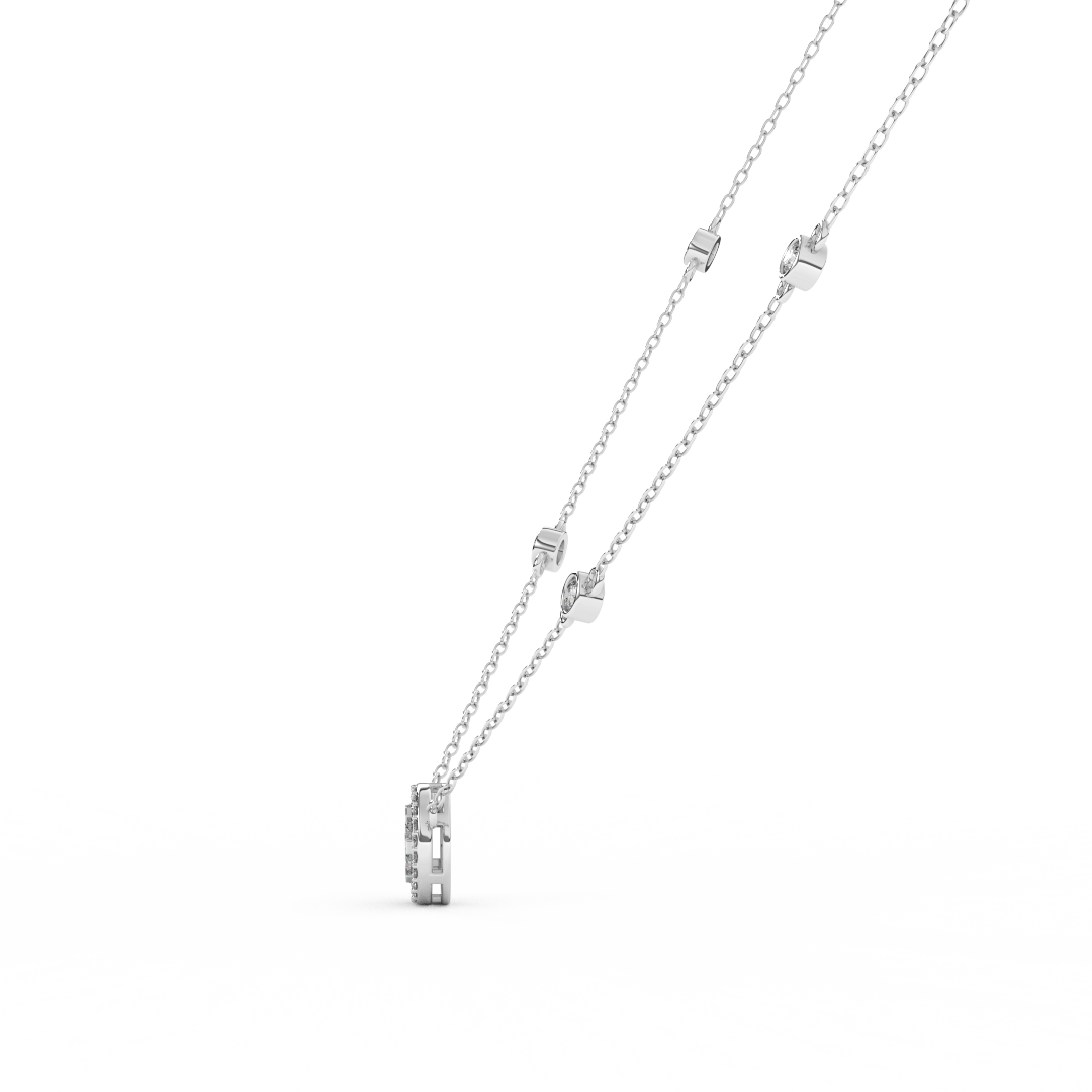 0.57 Cttw Round Cut Halo Diamond Necklace, Dainty Pave Halo Pendant, perfect for weddings, bridesmaid gifts, anniversaries, and Mother's Day. Ideal gifts for her. - Fehu Jewels