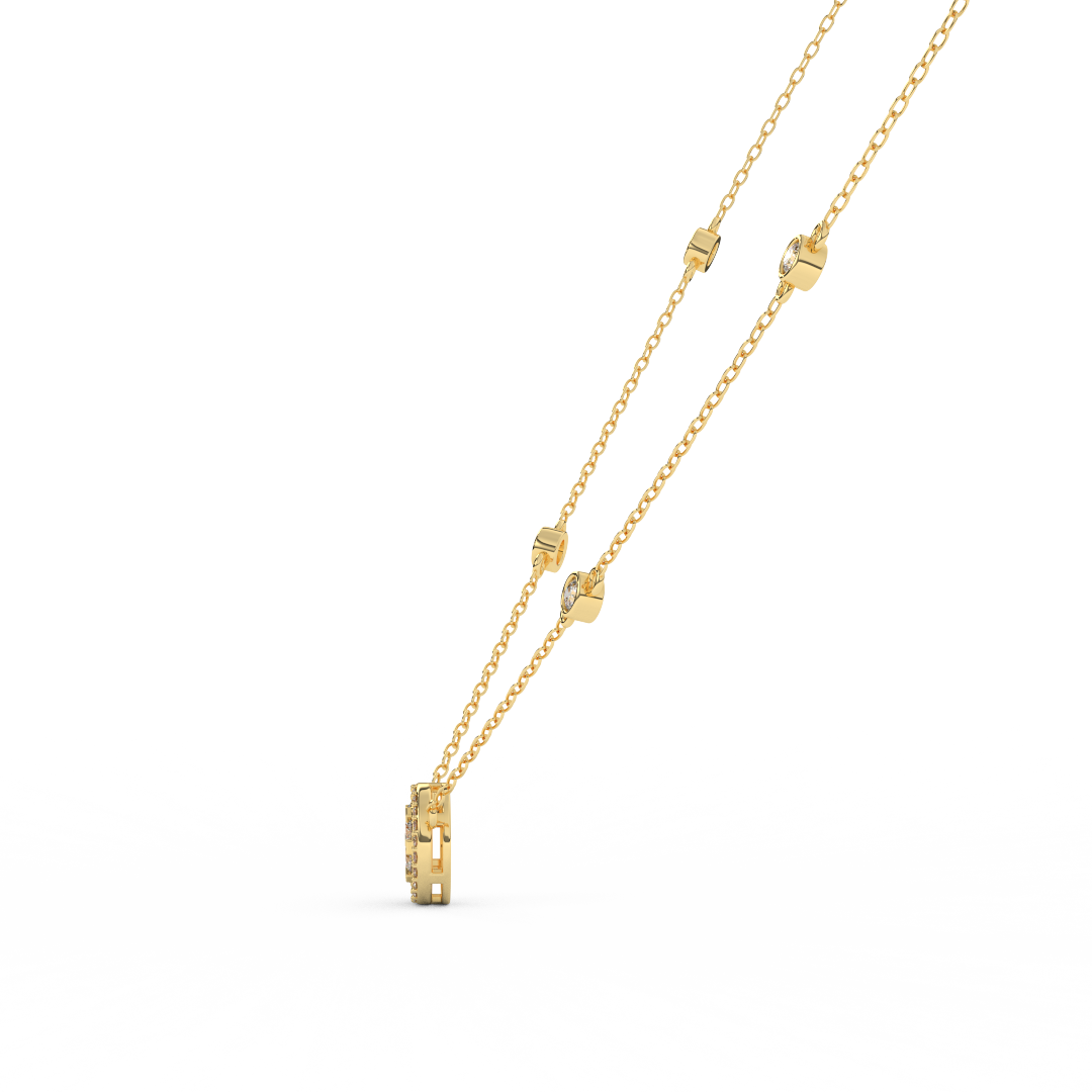 0.57 Cttw Round Cut Halo Diamond Necklace, Dainty Pave Halo Pendant, perfect for weddings, bridesmaid gifts, anniversaries, and Mother's Day. Ideal gifts for her. - Fehu Jewels