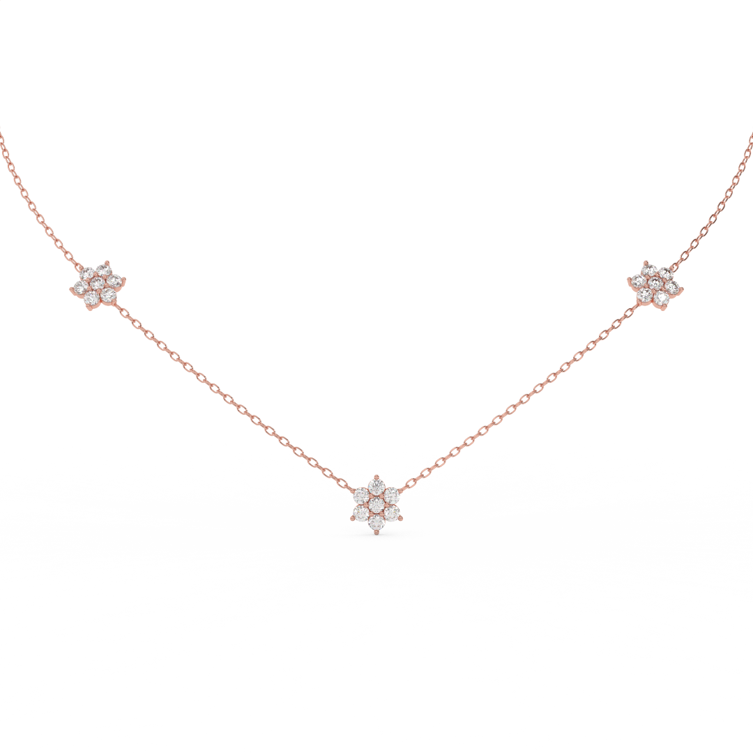 0.95 Cttw Round Ct Diamond Flower Necklace Pendant For Women | Crafted In 14K Rose ,White and Yellow Gold | Dainty Flower Diamond Cluster Pendant Necklace | Perfect Gift For Her - Fehu Jewels