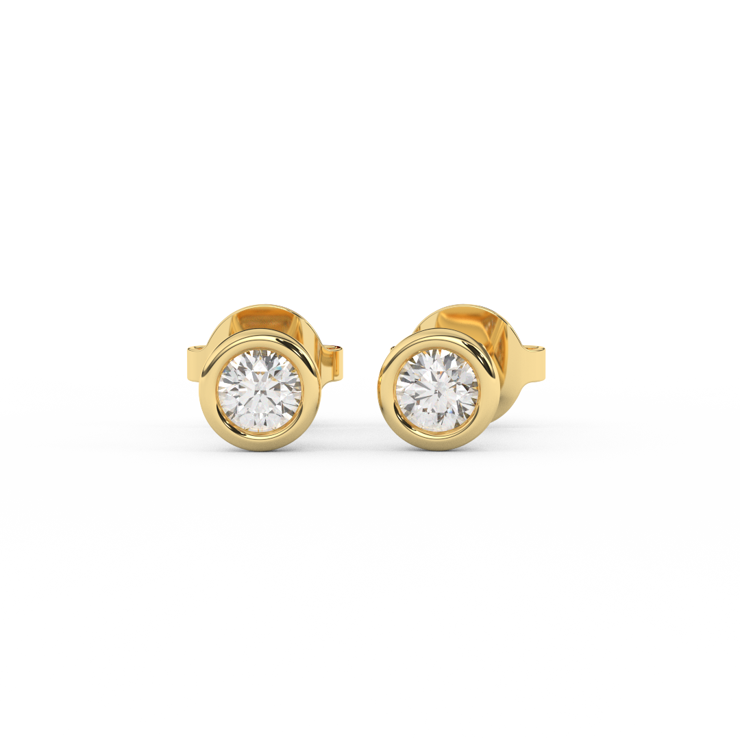 1/5 Cttw Round Cut Certified Natural Diamond Bezel-Set Stud Earrings | 14kt Gold - Fehu Jewels