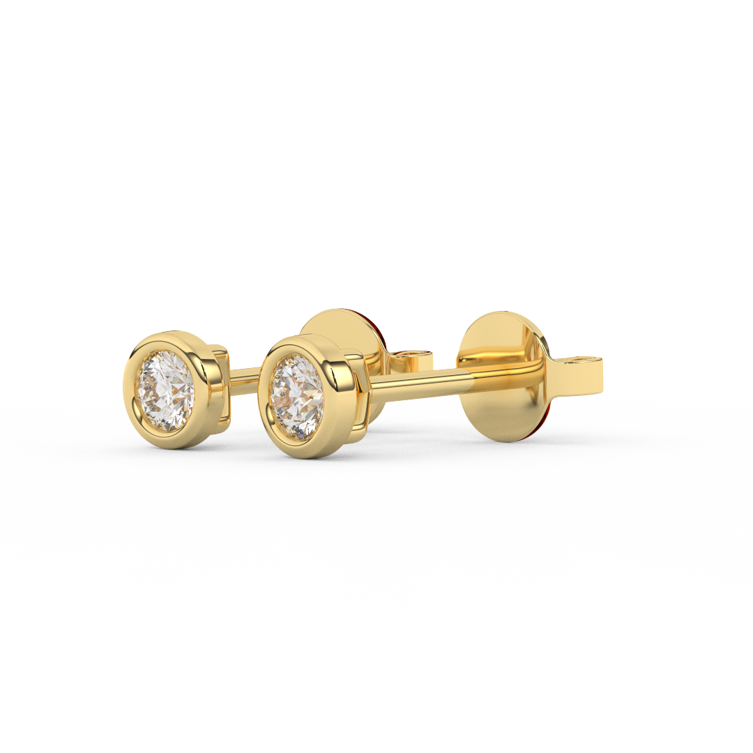 1/5 Cttw Round Cut Certified Natural Diamond Bezel-Set Stud Earrings | 14kt Gold - Fehu Jewels