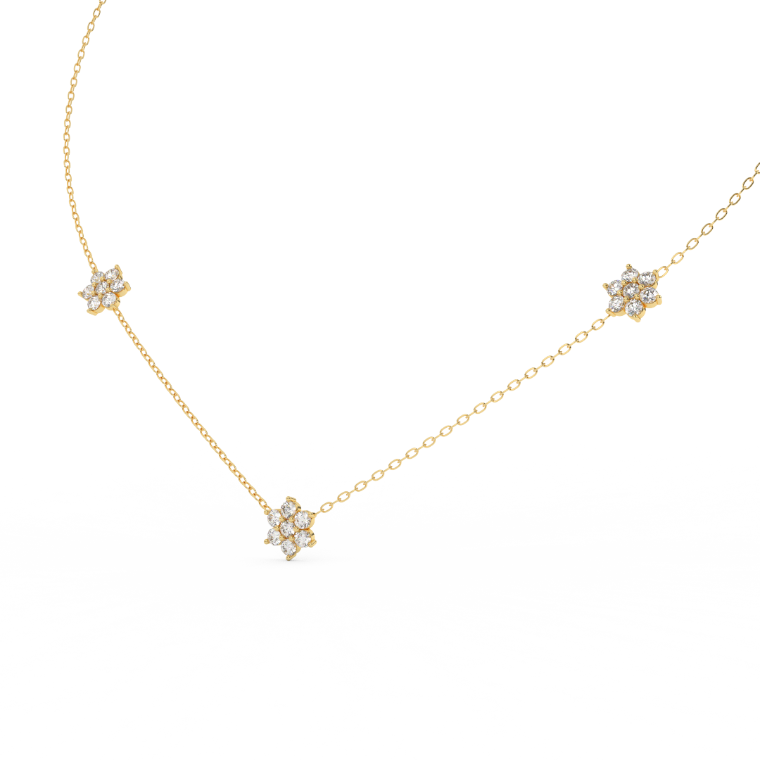 0.95 Cttw Round Ct Diamond Flower Necklace Pendant For Women | Crafted In 14K Rose ,White and Yellow Gold | Dainty Flower Diamond Cluster Pendant Necklace | Perfect Gift For Her - Fehu Jewels