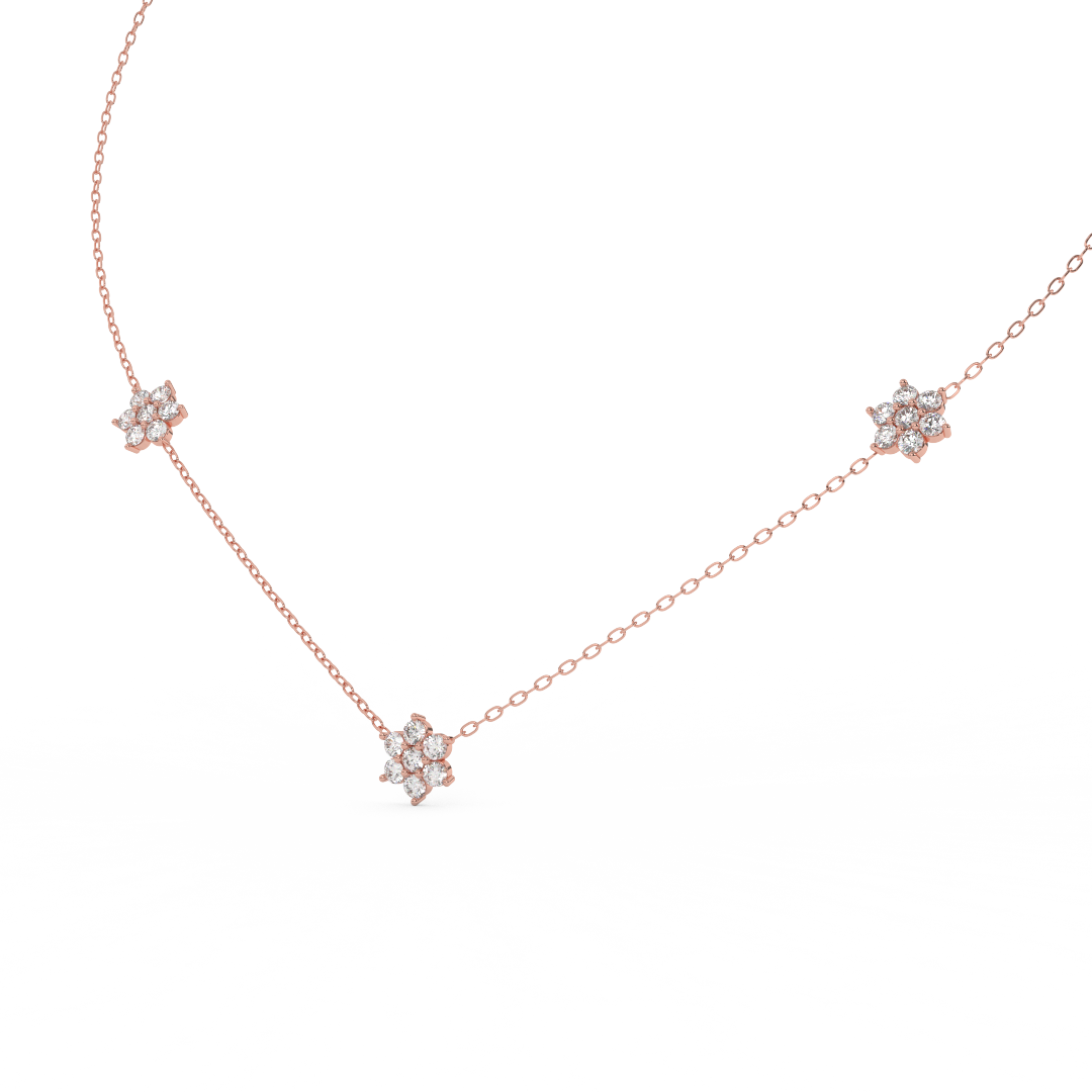 0.95 Cttw Round Ct Diamond Flower Necklace Pendant For Women | Crafted In 14K Rose ,White and Yellow Gold | Dainty Flower Diamond Cluster Pendant Necklace | Perfect Gift For Her - Fehu Jewels