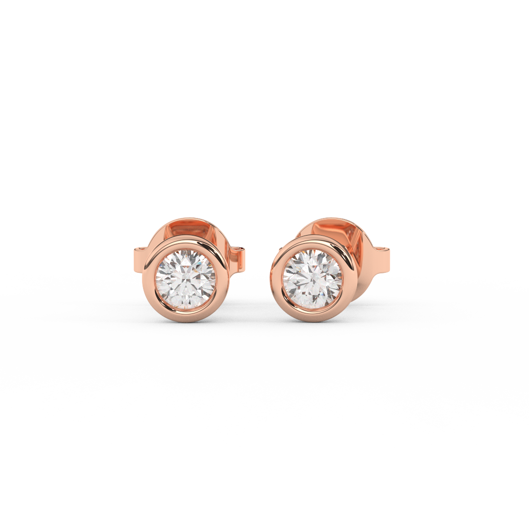 1/5 Cttw Round Cut Certified Natural Diamond Bezel-Set Stud Earrings | 14kt Gold - Fehu Jewels