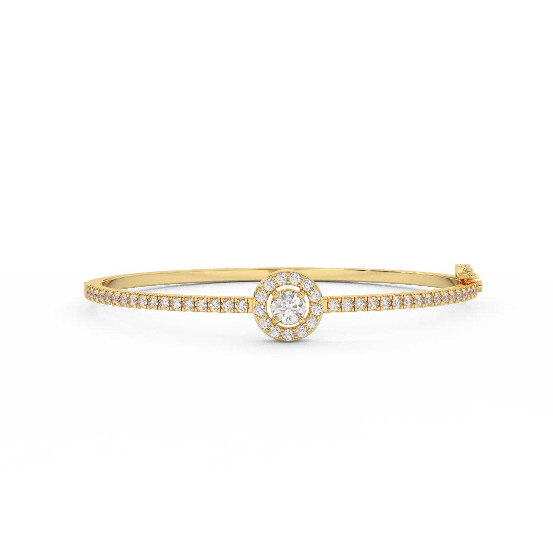 1 2/7 Cttw Certified Diamond Pave-Set Halo Bangle Bracelet In 14KT Gold - Fehu Jewels