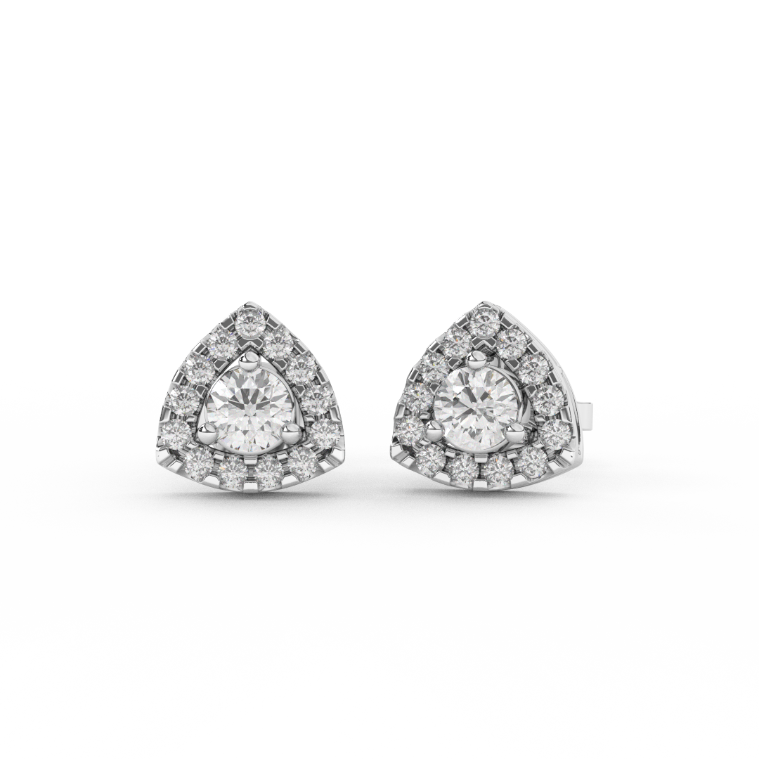 4/7 Cttw Round Cut Certified Natural Diamond Triangle Halo Stud Earrings | 14kt Gold - Fehu Jewels