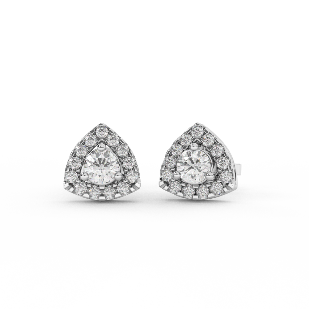 4/7 Cttw Round Cut Certified Natural Diamond Triangle Halo Stud Earrings | 14kt Gold