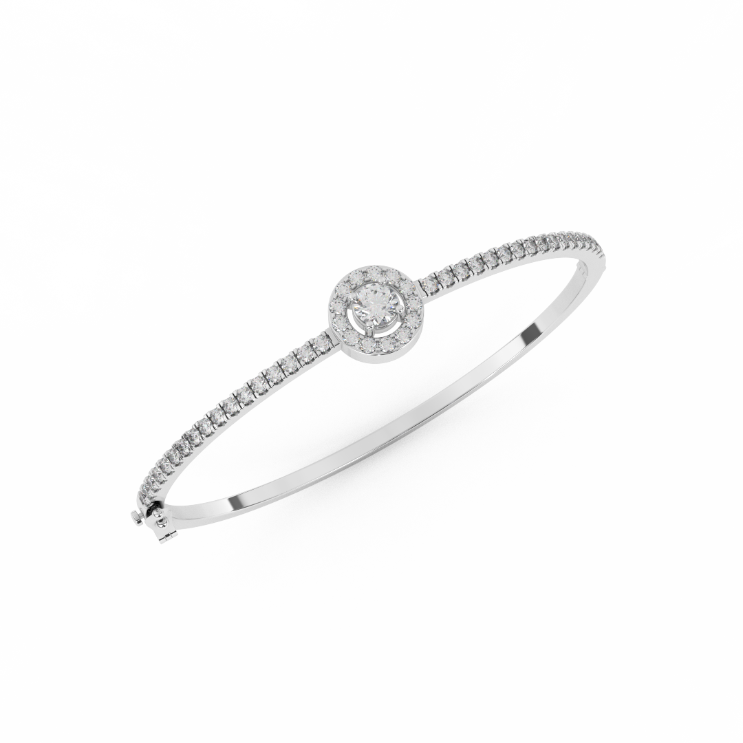 1 2/7 Cttw Certified Diamond Pave-Set Halo Bangle Bracelet In 14KT Gold - Fehu Jewels