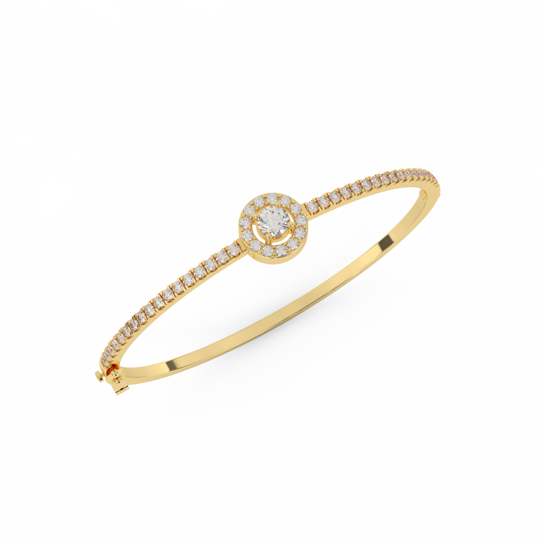 1 2/7 Cttw Certified Diamond Pave-Set Halo Bangle Bracelet In 14KT Gold - Fehu Jewels