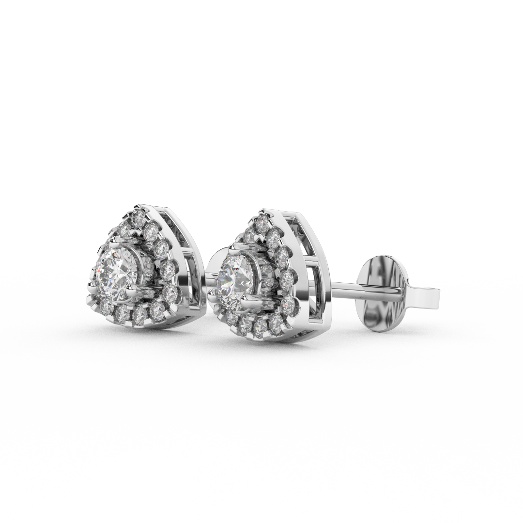 4/7 Cttw Round Cut Certified Natural Diamond Triangle Halo Stud Earrings | 14kt Gold - Fehu Jewels