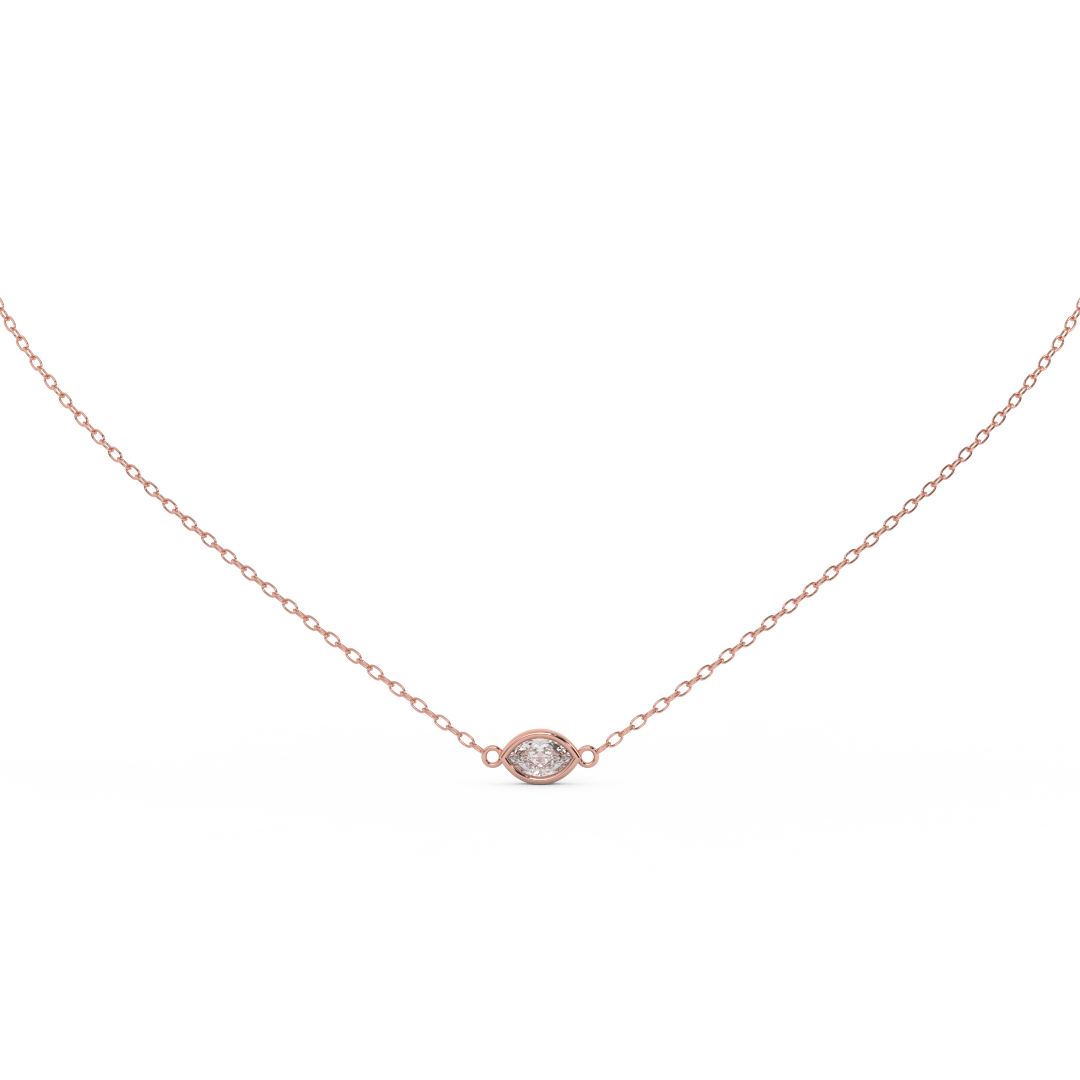 0.20 Ct. Marquise Cut Natural Diamond Solitaire Pendant Necklace for Women | Crafted in 14K Rose, White, and Yellow Gold | Bezel Set - East West Design Necklace ,Perfect Gift For Her - Fehu Jewels