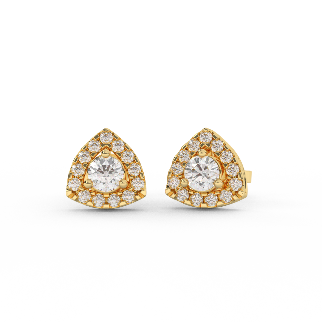 4/7 Cttw Round Cut Certified Natural Diamond Triangle Halo Stud Earrings | 14kt Gold - Fehu Jewels