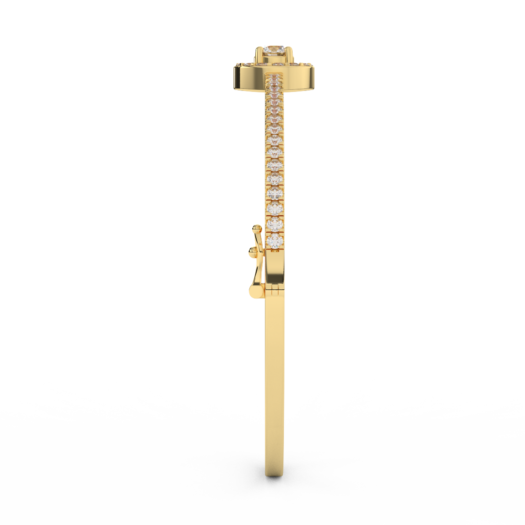 1 2/7 Cttw Certified Diamond Pave-Set Halo Bangle Bracelet In 14KT Gold - Fehu Jewels