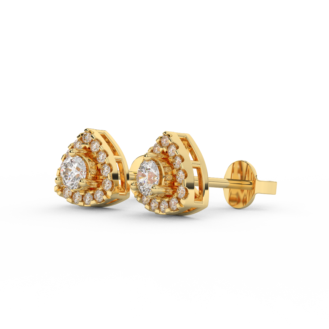 4/7 Cttw Round Cut Certified Natural Diamond Triangle Halo Stud Earrings | 14kt Gold - Fehu Jewels