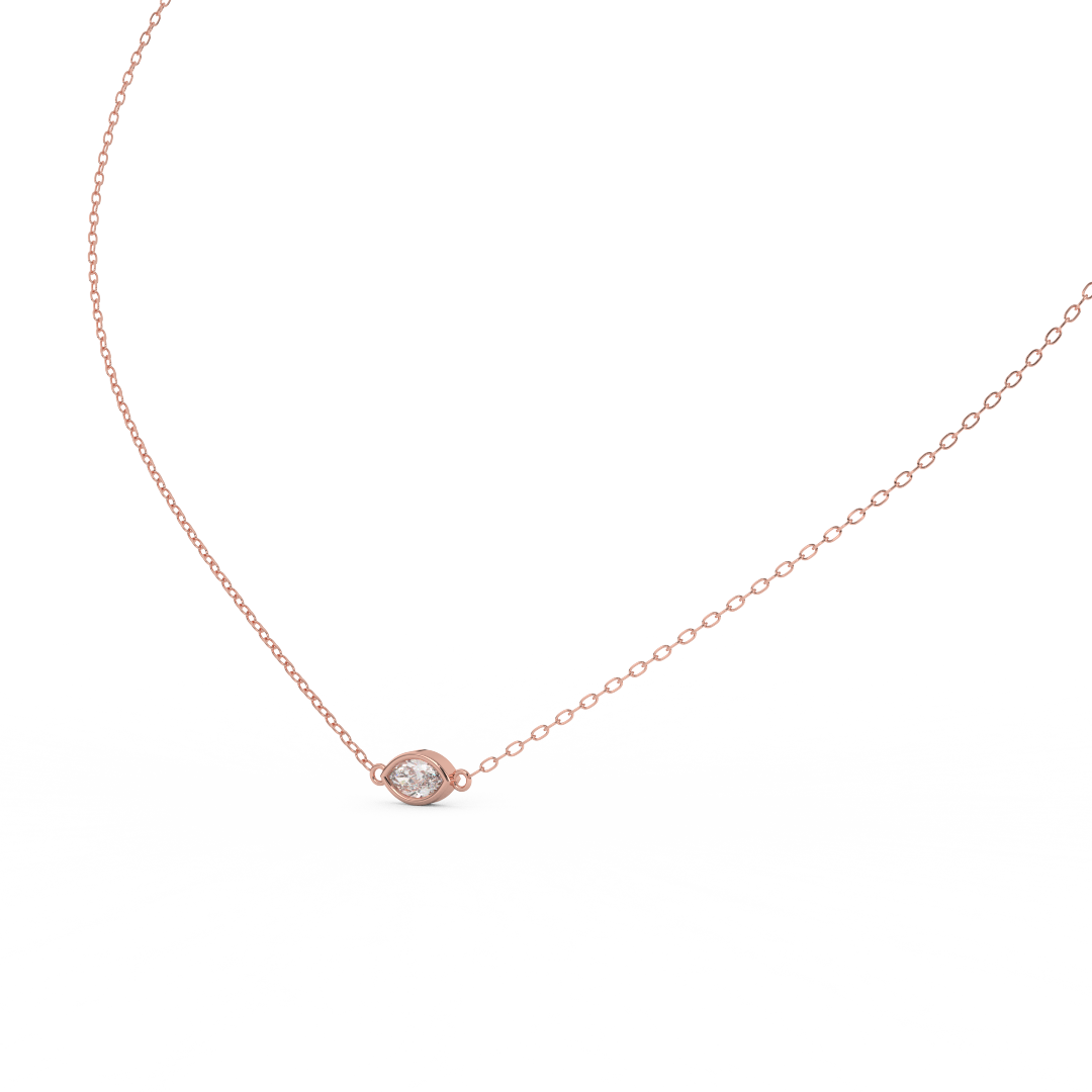 0.20 Ct. Marquise Cut Natural Diamond Solitaire Pendant Necklace for Women | Crafted in 14K Rose, White, and Yellow Gold | Bezel Set - East West Design Necklace ,Perfect Gift For Her - Fehu Jewels