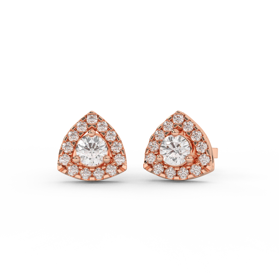 4/7 Cttw Round Cut Certified Natural Diamond Triangle Halo Stud Earrings | 14kt Gold - Fehu Jewels
