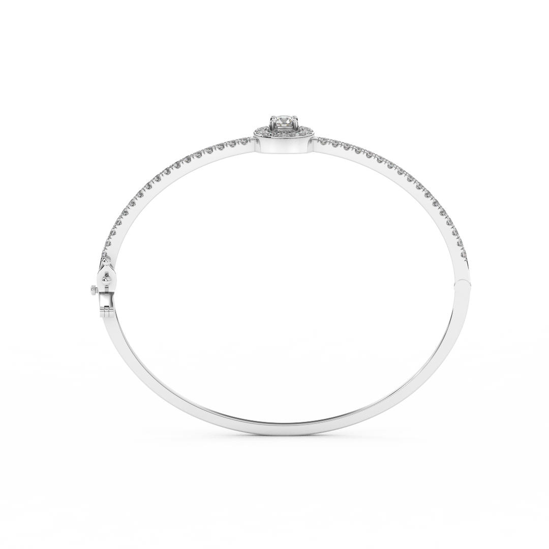 1 2/7 Cttw Certified Diamond Pave-Set Halo Bangle Bracelet In 14KT Gold - Fehu Jewels