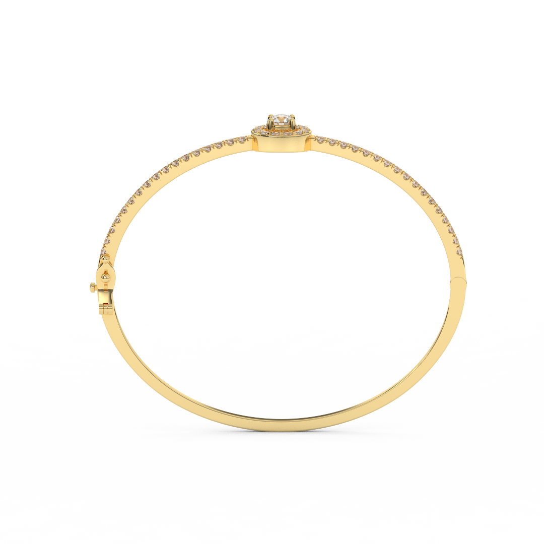 1 2/7 Cttw Certified Diamond Pave-Set Halo Bangle Bracelet In 14KT Gold - Fehu Jewels
