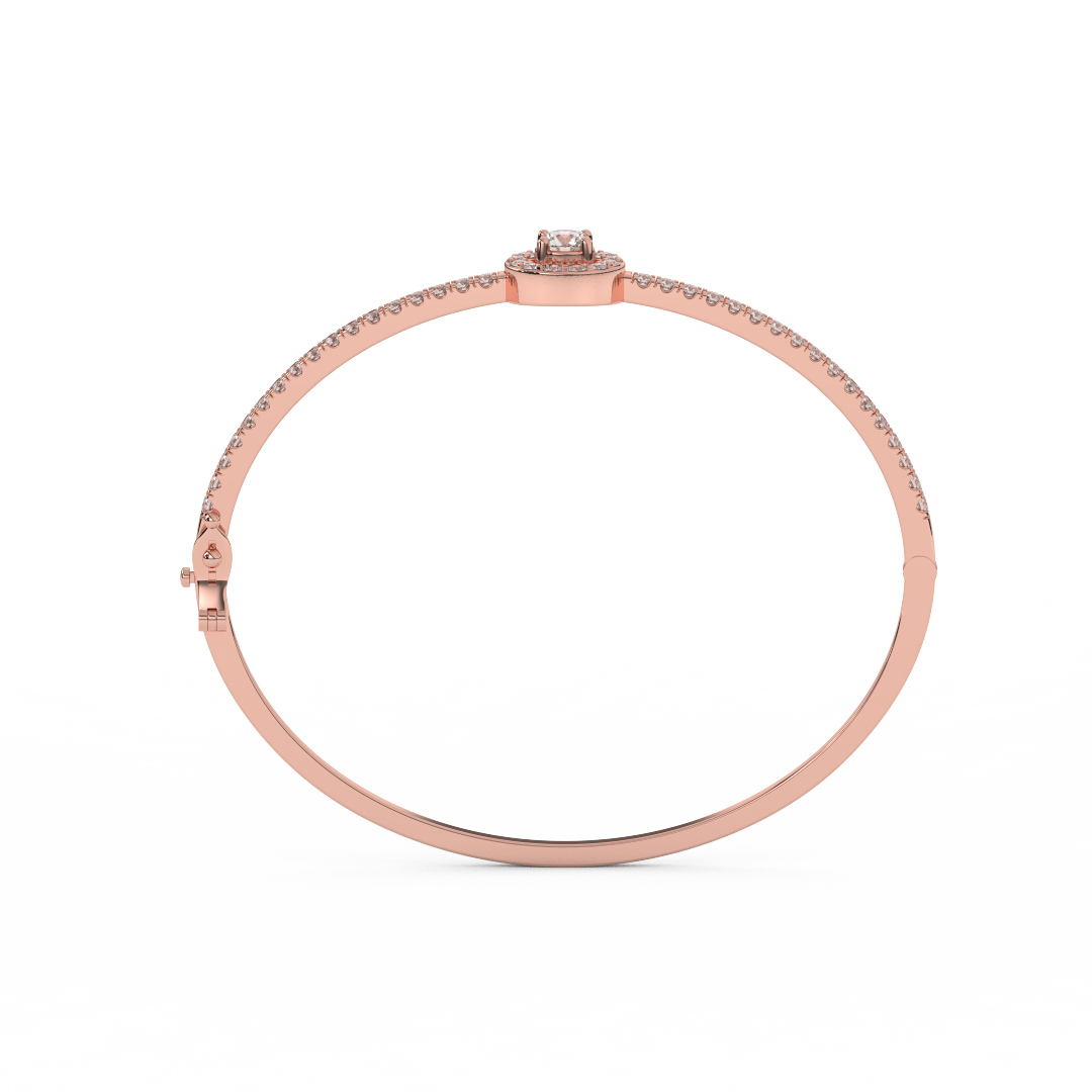 1 2/7 Cttw Certified Diamond Pave-Set Halo Bangle Bracelet In 14KT Gold - Fehu Jewels