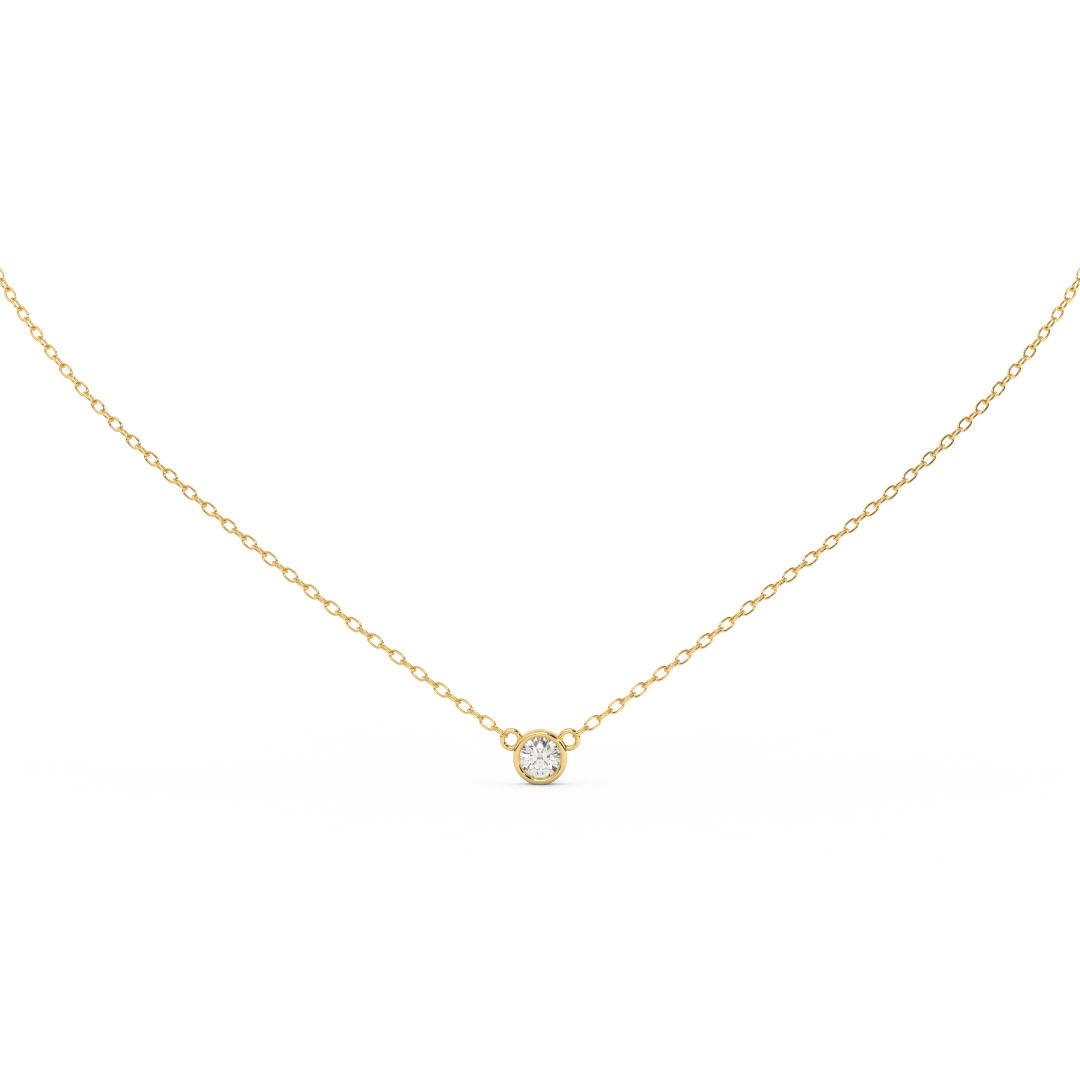 0.17 Ct. Round Cut Natural Diamond Bezel Set - Solitaire Pendant Necklace for Women | Crafted in 14K Rose, White & Yellow Gold | Perfect Gift For Her - Fehu Jewels