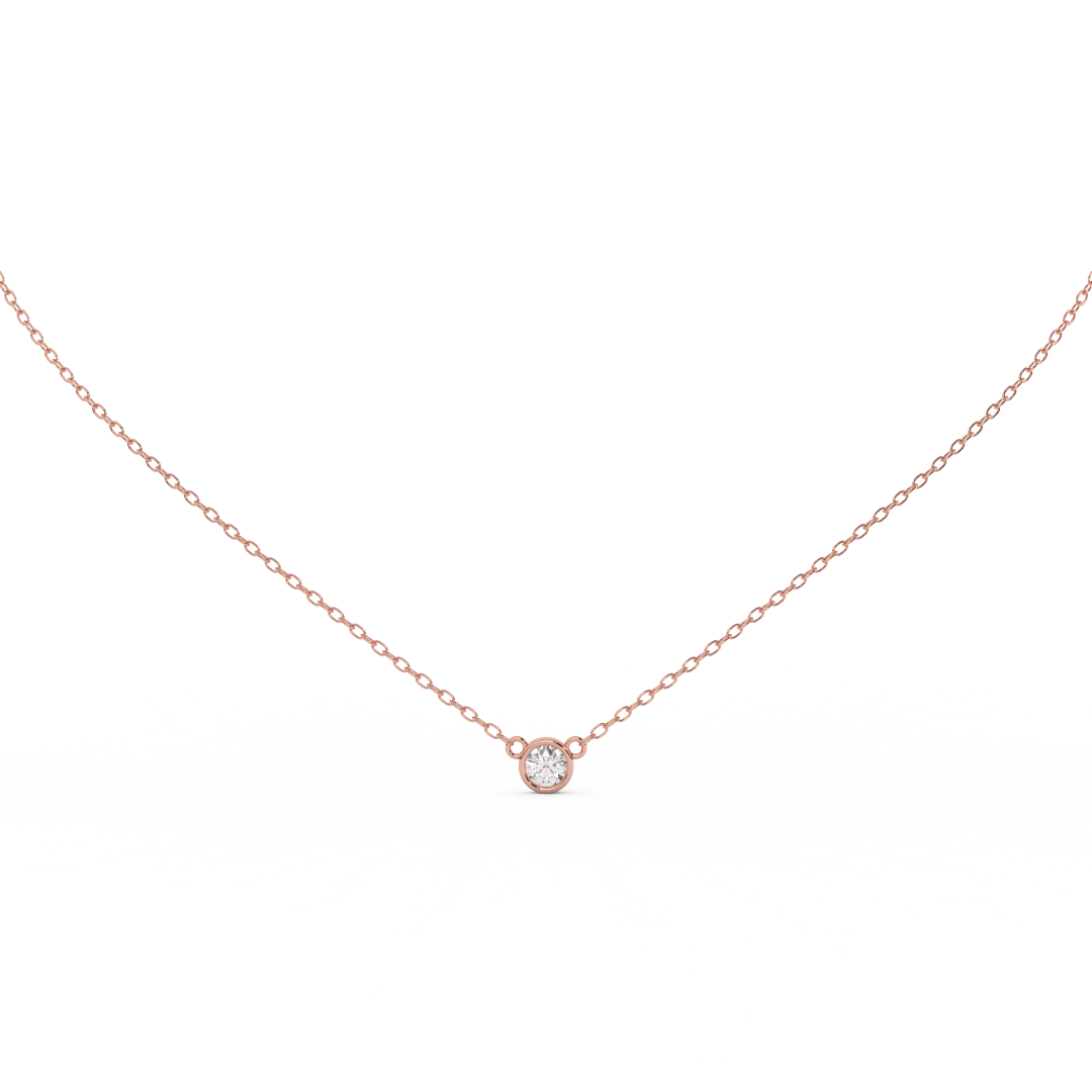 0.17 Ct. Round Cut Natural Diamond Bezel Set - Solitaire Pendant Necklace for Women | Crafted in 14K Rose, White & Yellow Gold | Perfect Gift For Her - Fehu Jewels