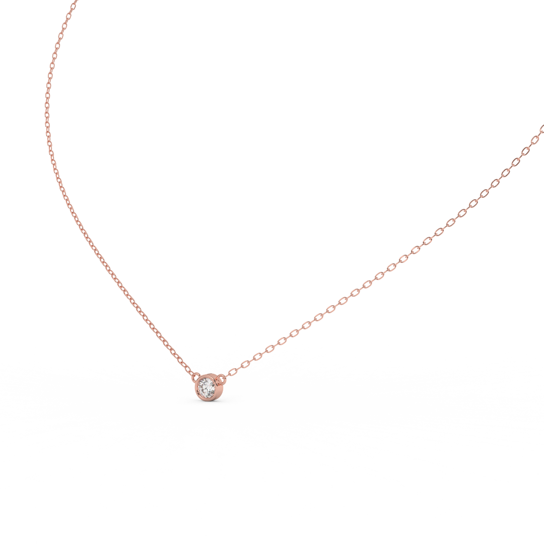 0.17 Ct. Round Cut Natural Diamond Bezel Set - Solitaire Pendant Necklace for Women | Crafted in 14K Rose, White & Yellow Gold | Perfect Gift For Her - Fehu Jewels