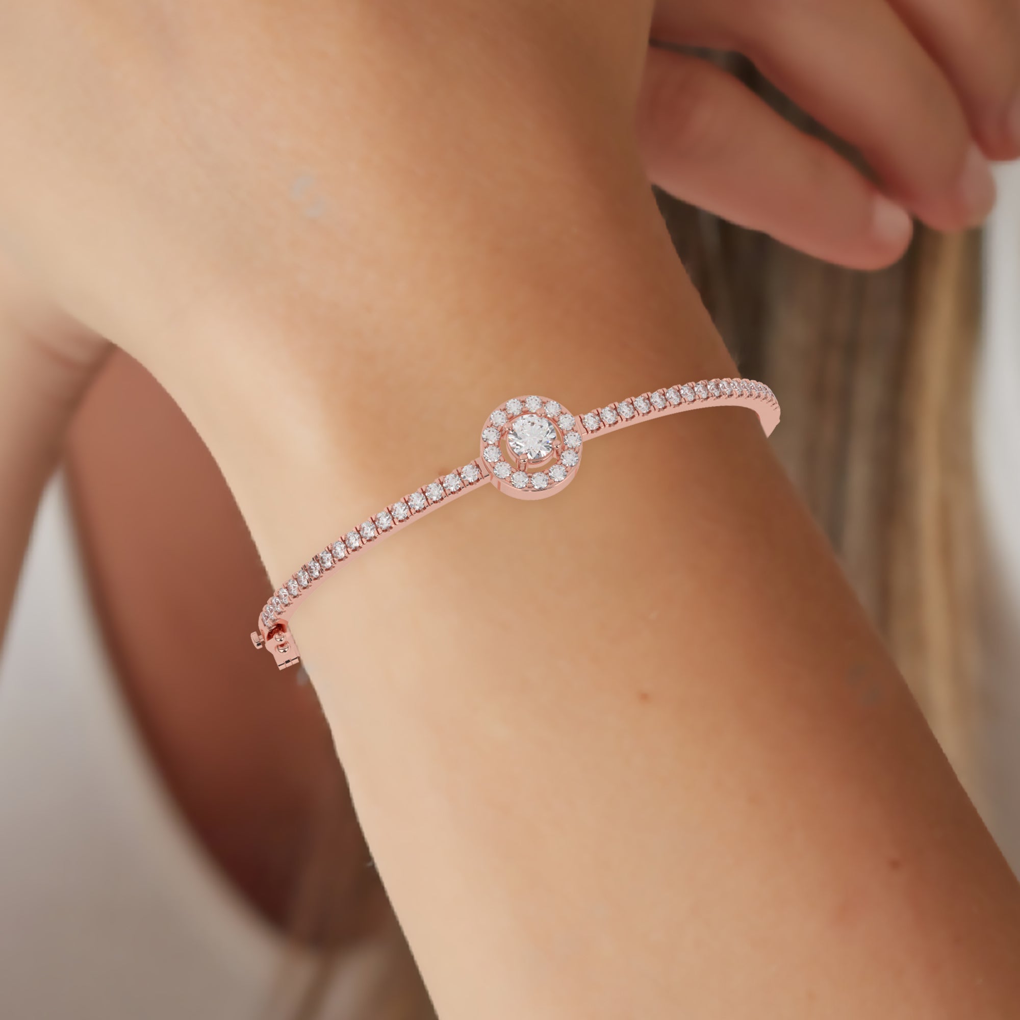 1 2/7 Cttw Certified Diamond Pave-Set Halo Bangle Bracelet In 14KT Gold - Fehu Jewels