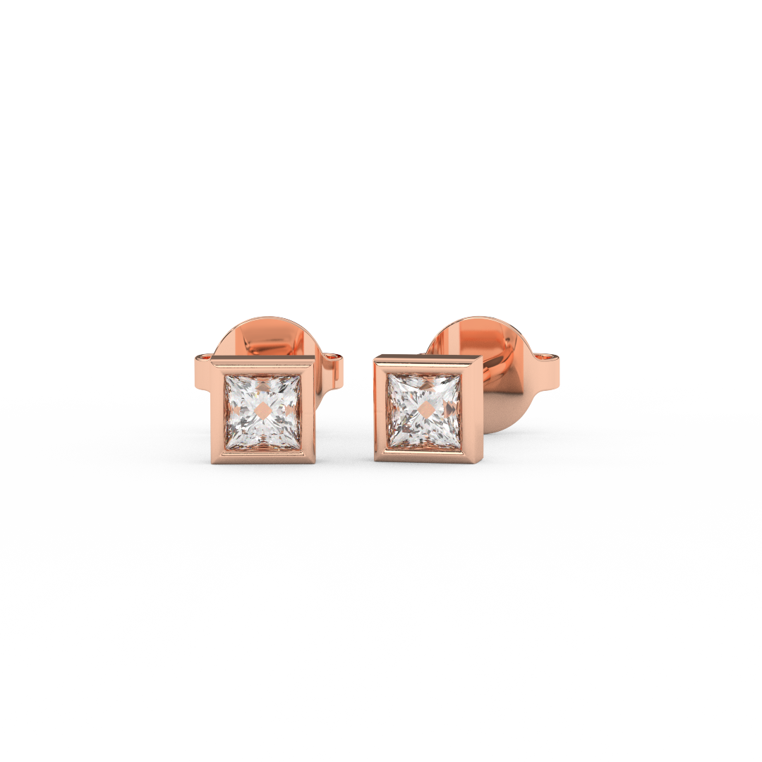 1/6 Cttw Princess Cut Natural Diamond Stud Earrings | 14kt Gold - Fehu Jewels