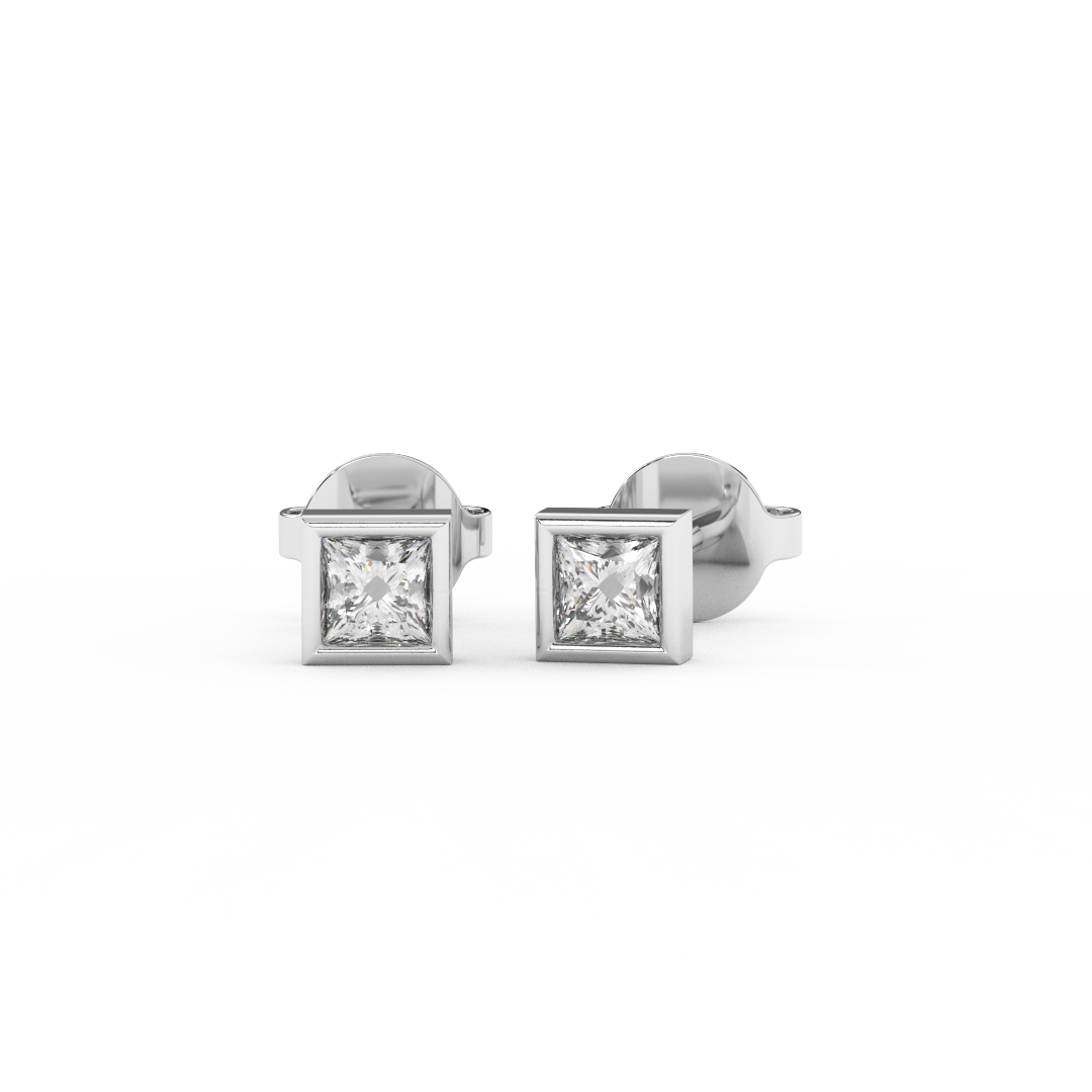 1/6 Cttw Princess Cut Natural Diamond Stud Earrings | 14kt Gold - Fehu Jewels