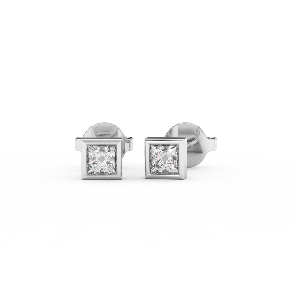 1/6 Cttw Princess Cut Natural Diamond Stud Earrings | 14kt Gold