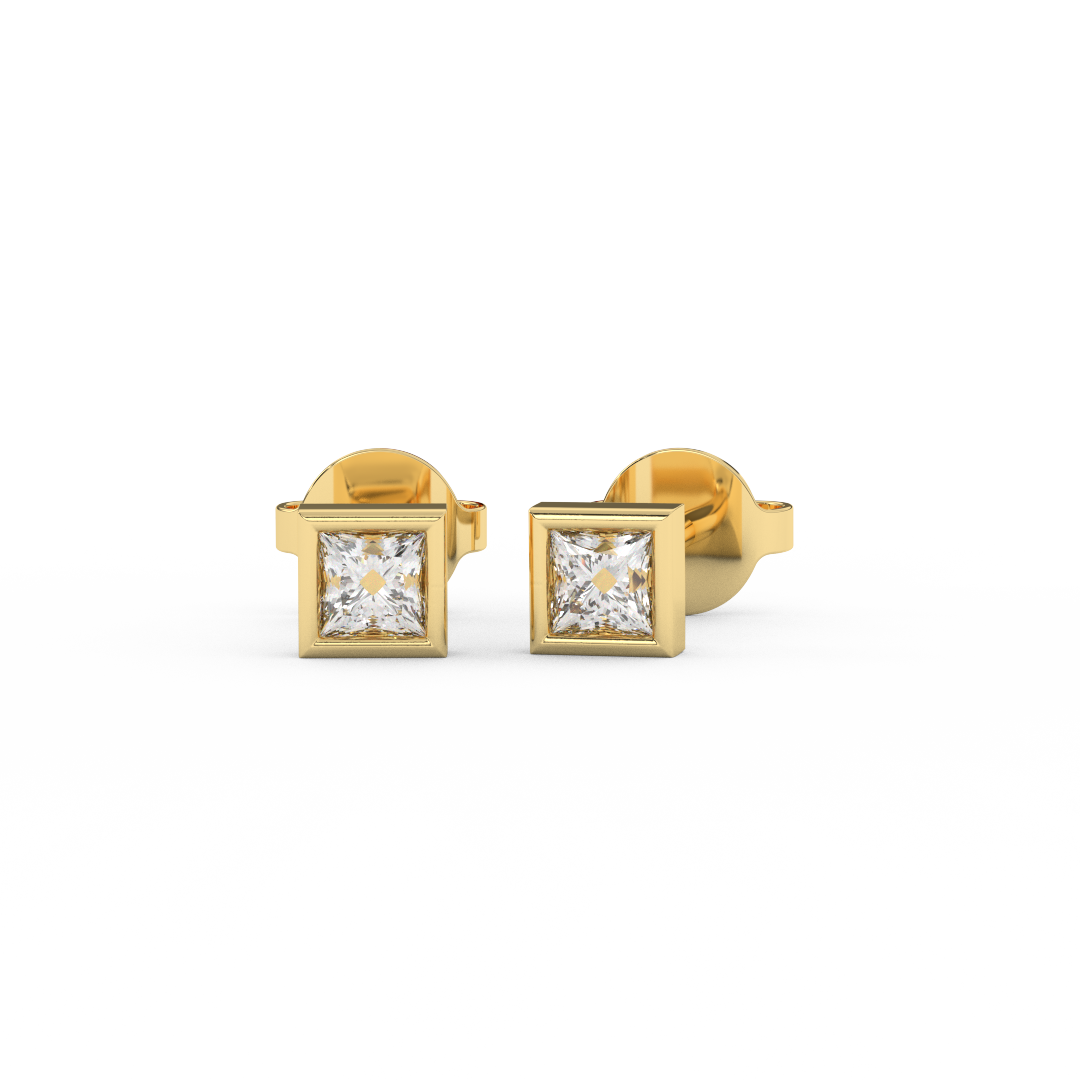 1/6 Cttw Princess Cut Natural Diamond Stud Earrings | 14kt Gold - Fehu Jewels