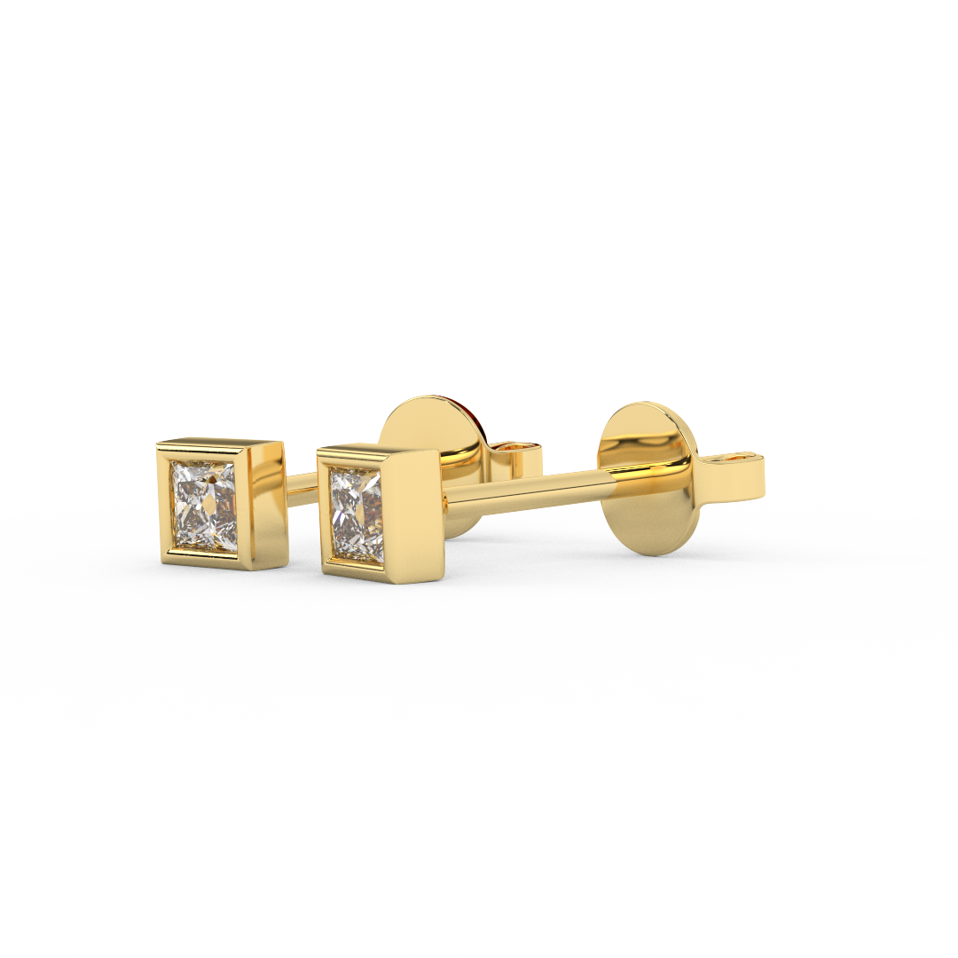 1/6 Cttw Princess Cut Natural Diamond Stud Earrings | 14kt Gold - Fehu Jewels