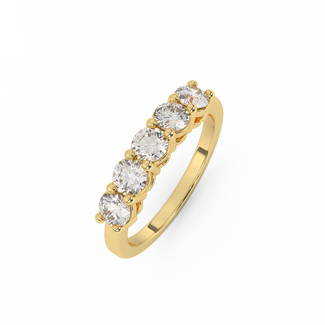 Elegant 0.98 Cttw Certified Diamond Five Stone Ring In 14kt Gold - Fehu Jewels