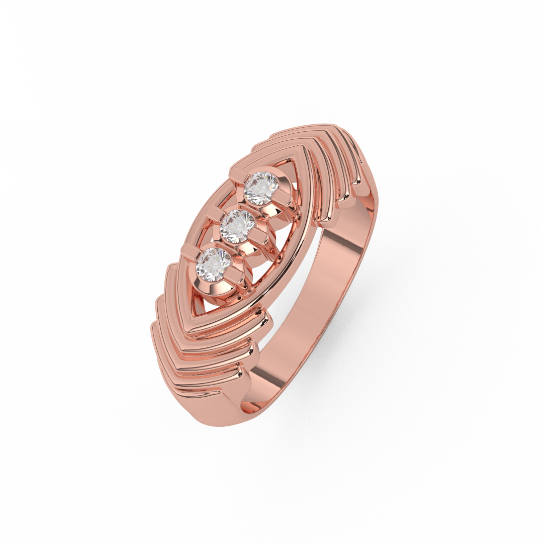 Certified Natural Diamond 1/8 Cttw Classic Stepped Three Stone Ring In 14kt Gold - Fehu Jewels