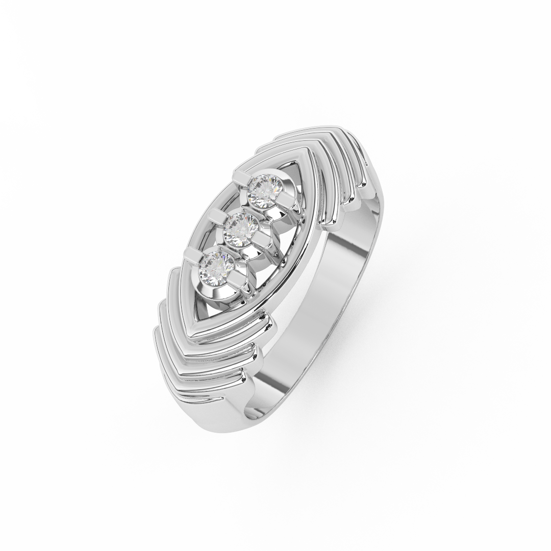 Certified Natural Diamond 1/8 Cttw Classic Stepped Three Stone Ring In 14kt Gold - Fehu Jewels