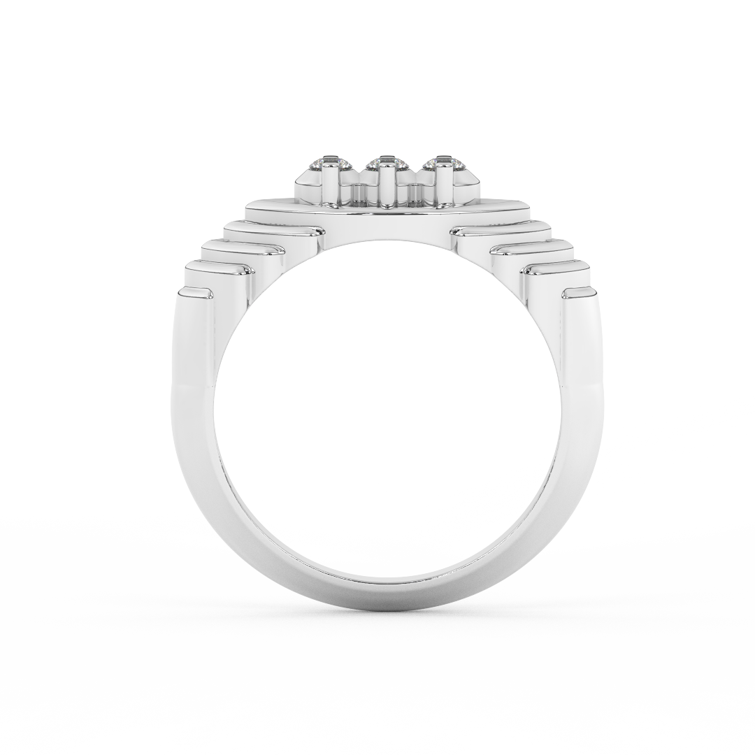 Certified Natural Diamond 1/8 Cttw Classic Stepped Three Stone Ring In 14kt Gold - Fehu Jewels