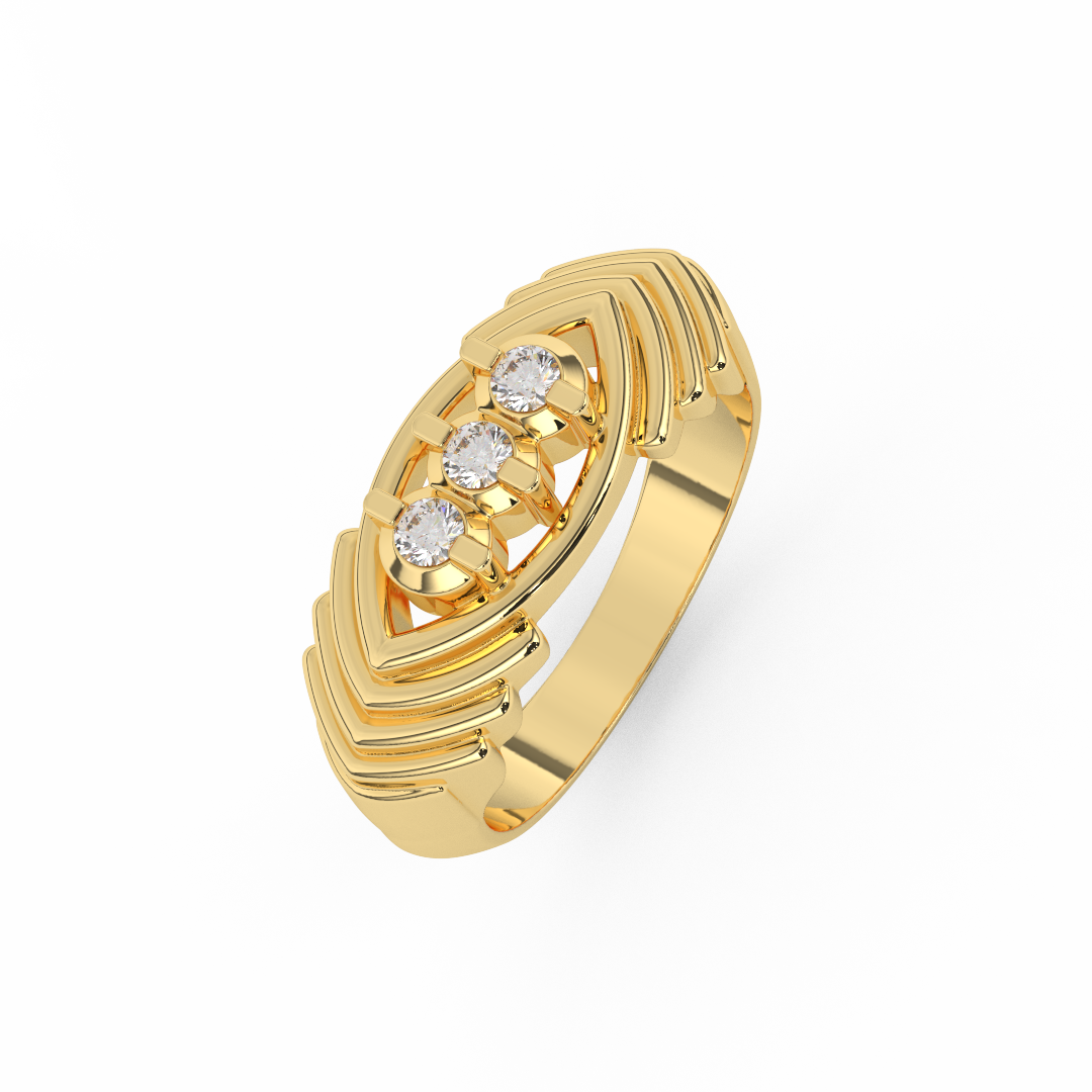 Certified Natural Diamond 1/8 Cttw Classic Stepped Three Stone Ring In 14kt Gold - Fehu Jewels
