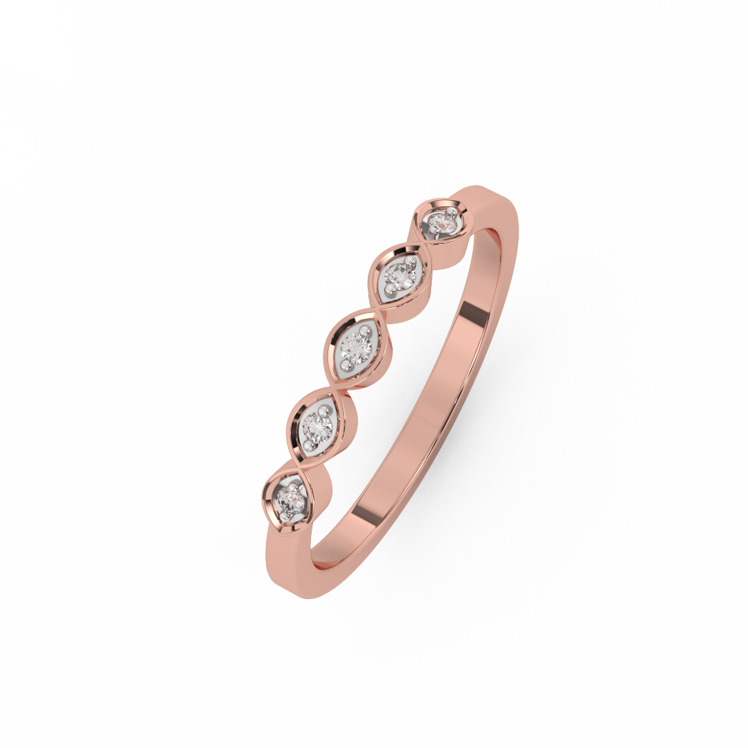 Certified Natural Diamond Ring 0.05 Cttw Round Brilliant Cut | Marquise Matching Design In 14kt Gold - Fehu Jewels