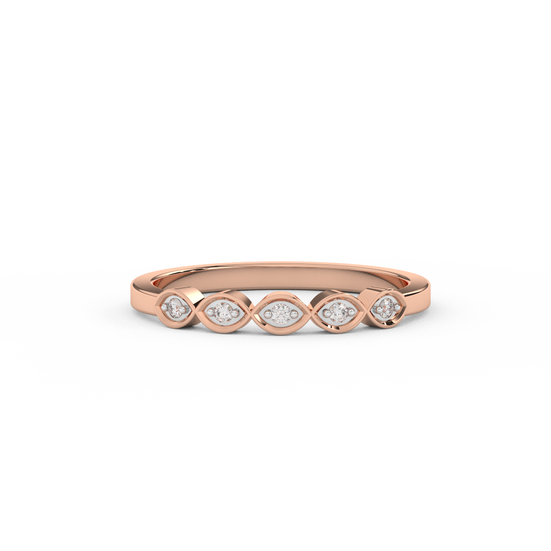 Certified Natural Diamond Ring 0.05 Cttw Round Brilliant Cut | Marquise Matching Design In 14kt Gold - Fehu Jewels