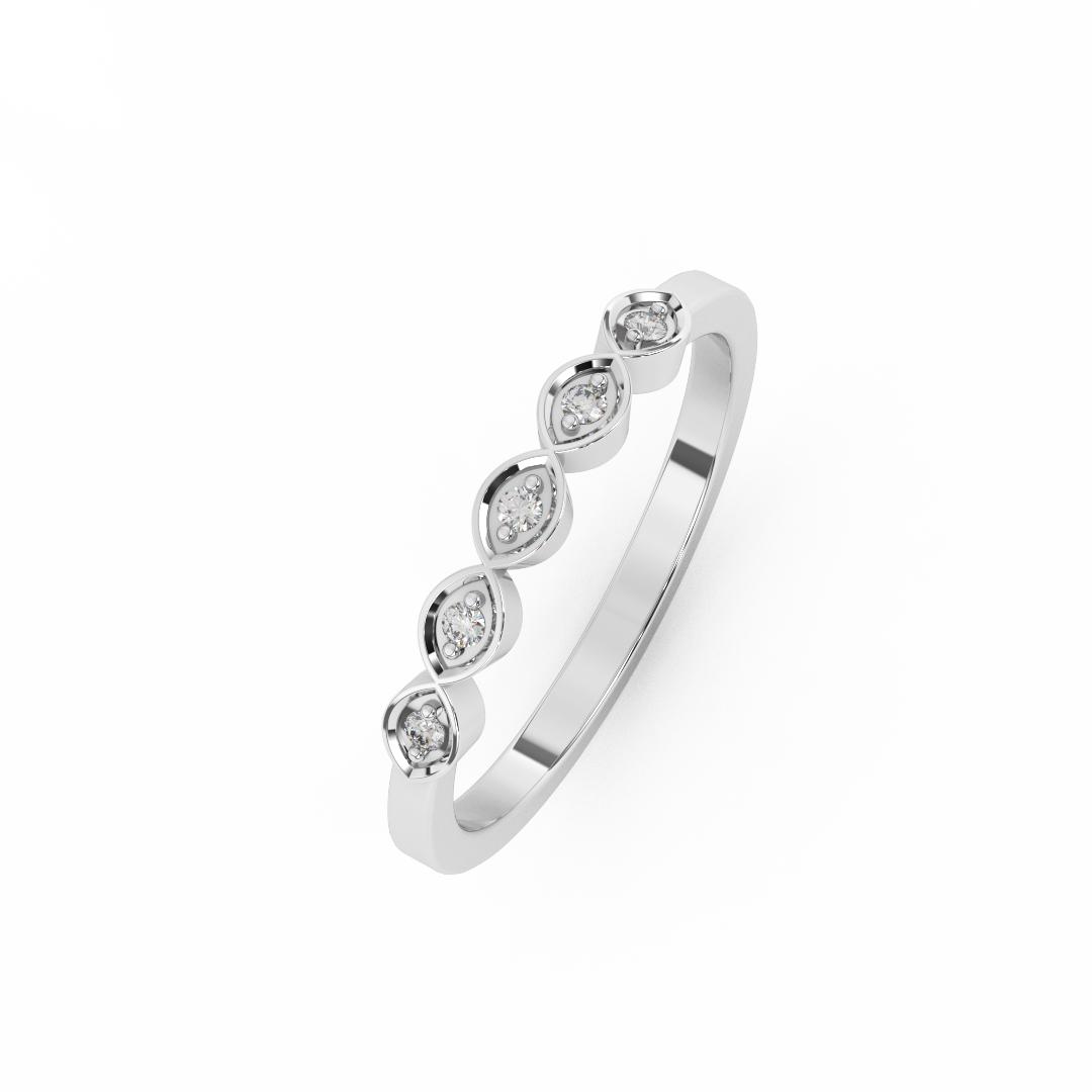 Certified Natural Diamond Ring 0.05 Cttw Round Brilliant Cut | Marquise Matching Design In 14kt Gold - Fehu Jewels