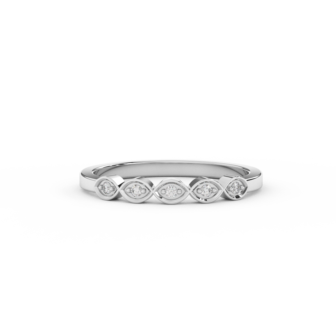 Certified Natural Diamond Ring 0.05 Cttw Round Brilliant Cut | Marquise Matching Design In 14kt Gold - Fehu Jewels