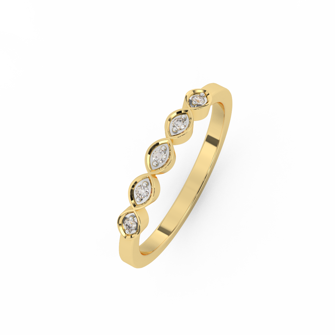Certified Natural Diamond Ring 0.05 Cttw Round Brilliant Cut | Marquise Matching Design In 14kt Gold - Fehu Jewels