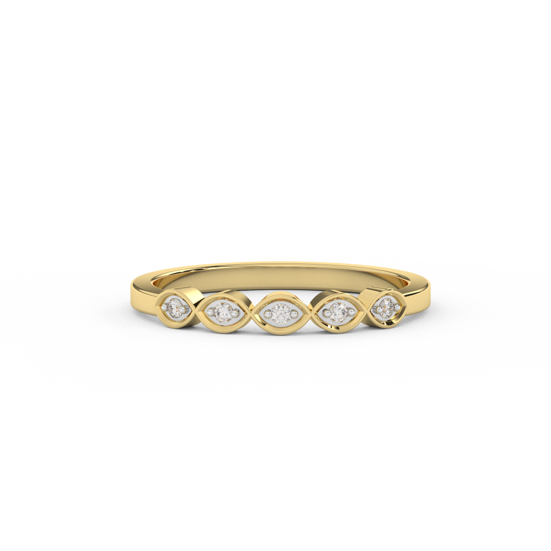 Certified Natural Diamond Ring 0.05 Cttw Round Brilliant Cut | Marquise Matching Design In 14kt Gold - Fehu Jewels