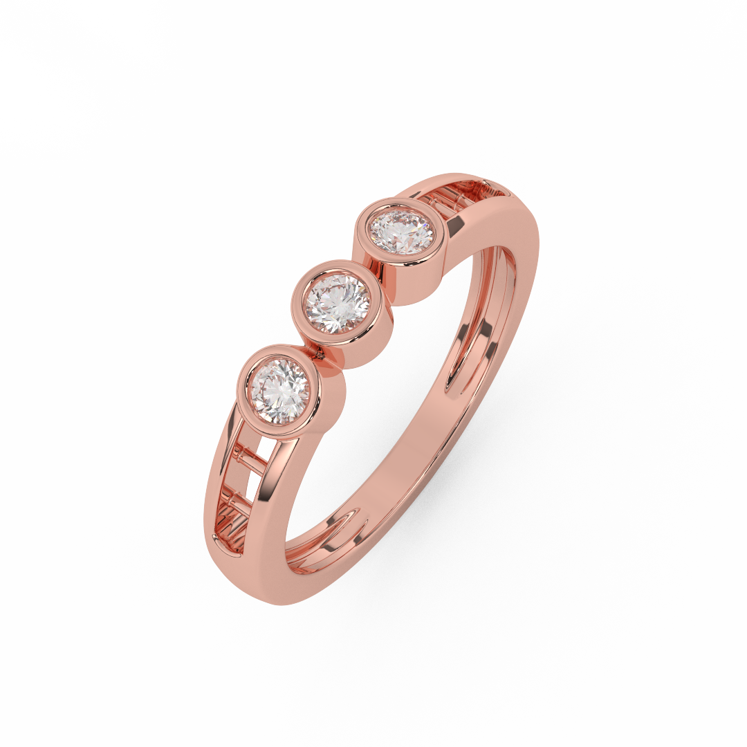 Certified Natural Diamond 1/5 Cttw Three Stone Ring In 14kt Gold - Elegantly Delicate - Fehu Jewels