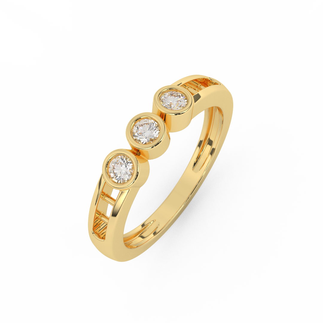 Certified Natural Diamond 1/5 Cttw Three Stone Ring In 14kt Gold - Elegantly Delicate - Fehu Jewels