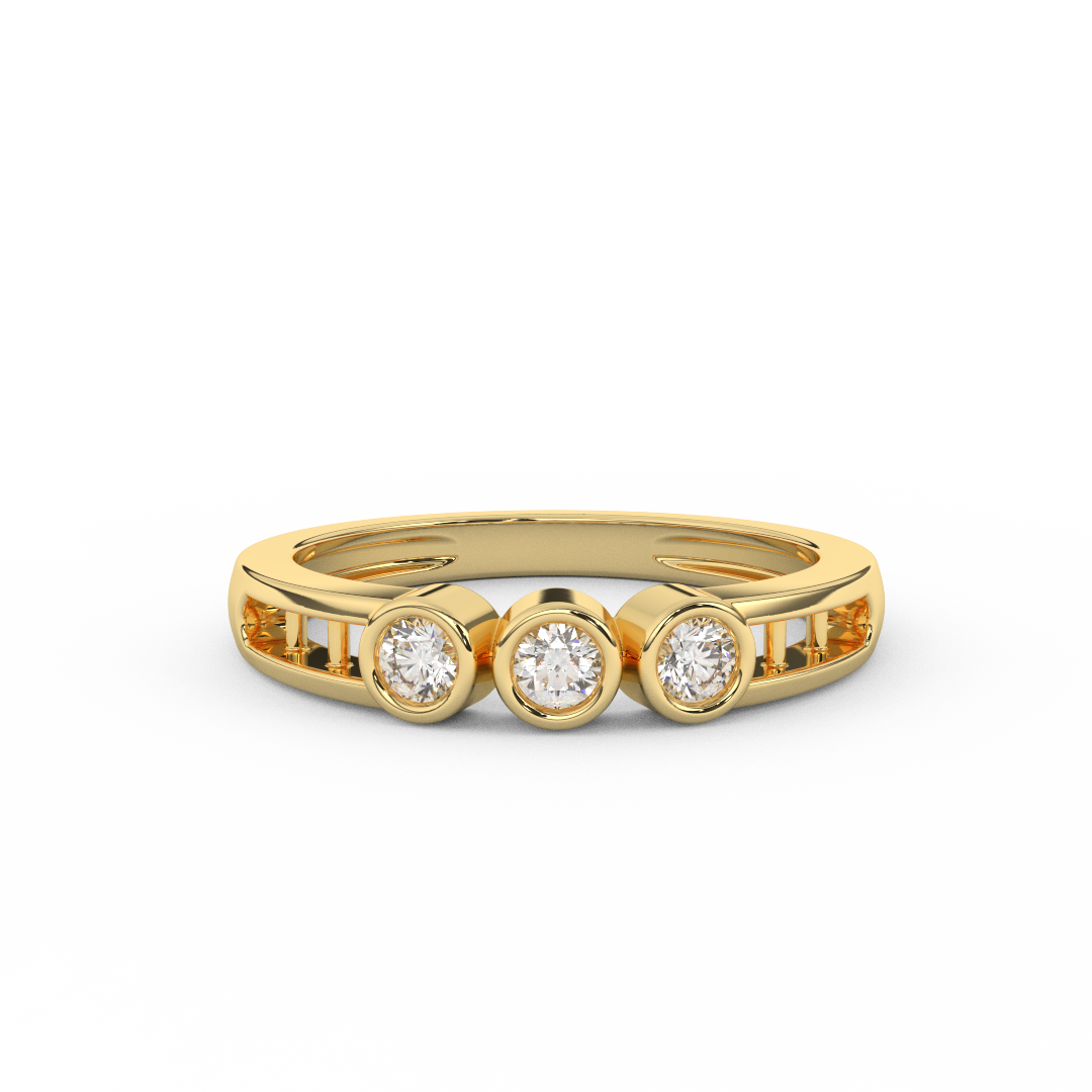 Certified Natural Diamond 1/5 Cttw Three Stone Ring In 14kt Gold - Elegantly Delicate - Fehu Jewels