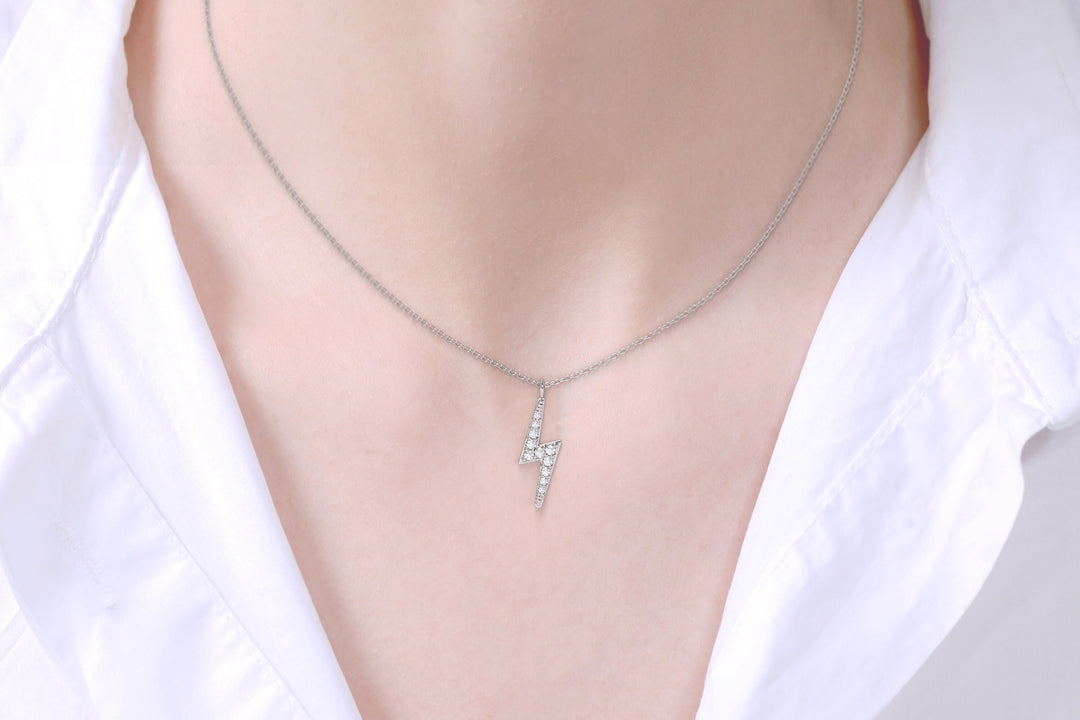0.50 Carat Diamond Lightning Bolt Thunder Pendant Necklace | 14KT Gold