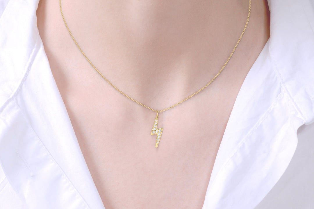 0.50 Carat Diamond Lightning Bolt Thunder Pendant Necklace | 14KT Gold