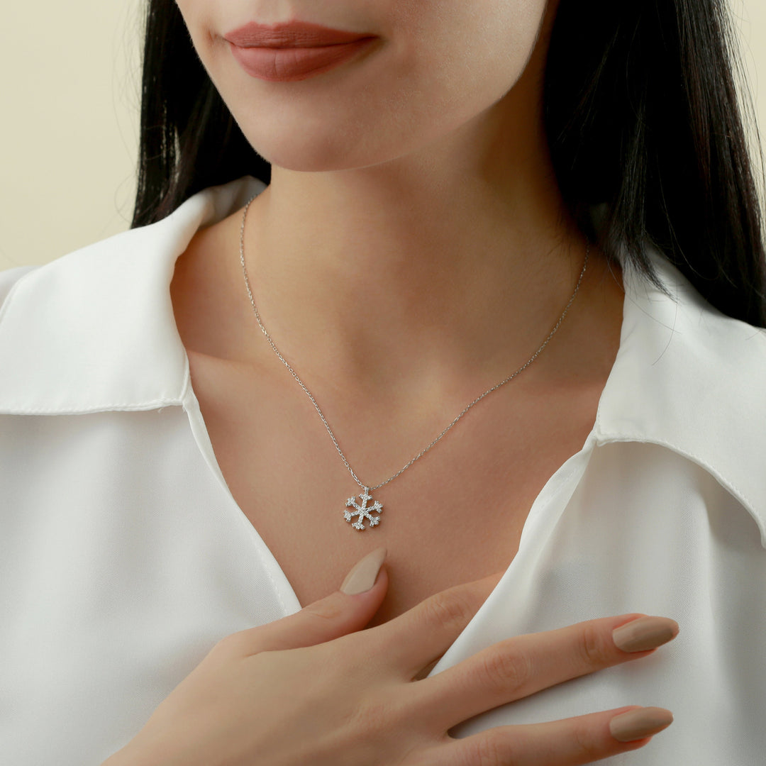 0.25 Carat Natural Diamond Snowflake Pendant Necklace for Christmas Gift | 14KT Gold